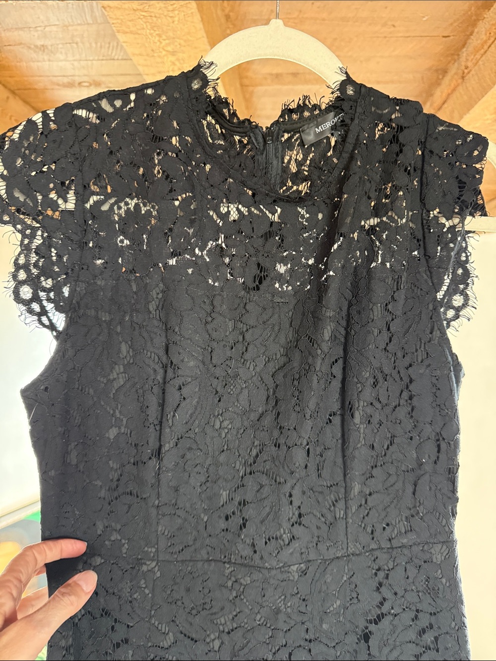 Black Lace Midi Dress with Cap Sleeves - Picture 4 of 4